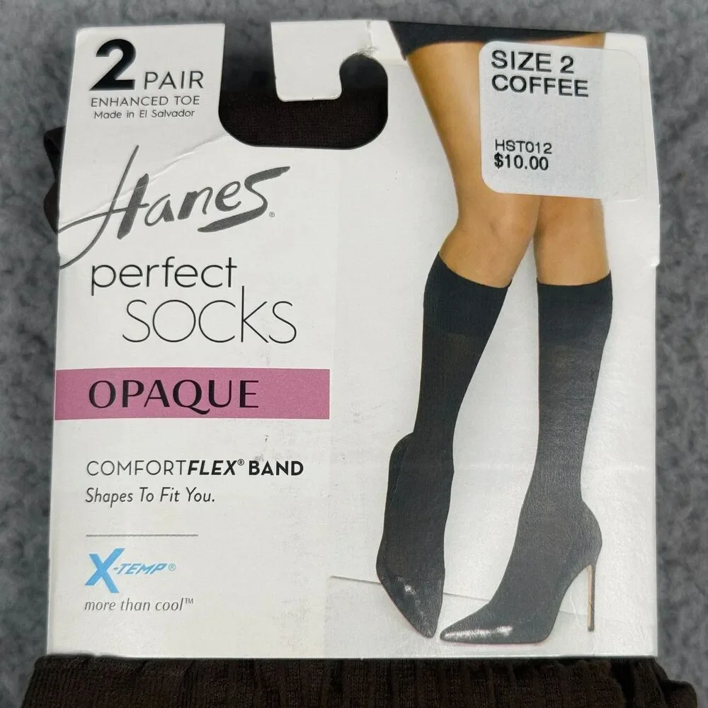Hanes Perfect Socks Womens Sz 2 Coffee Opaque Knee High 2-Pair Academia Goth NIP
